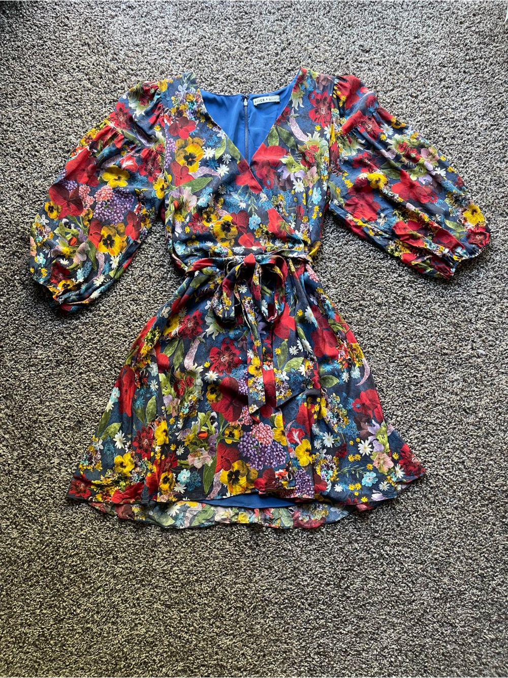 Alice + Olivia Blossom Kerri Bishop Sleeve silk Dress in Blossom Riviera 12
